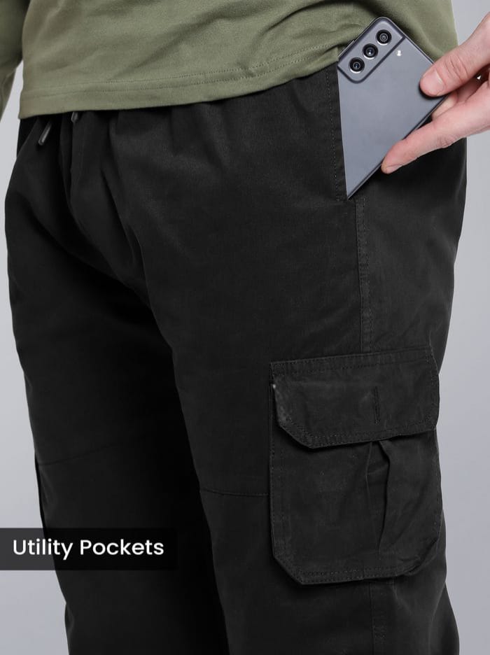 Black Heavy Gauge Cargo Joggers