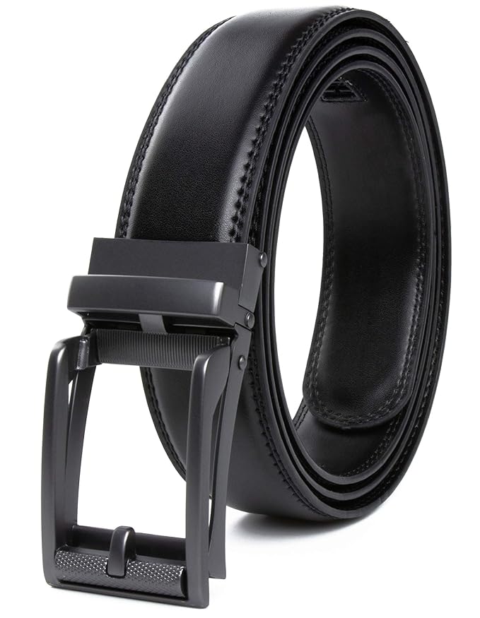 Genuine Leather Belt for Men with Easier Adjustable Autolock Buckle